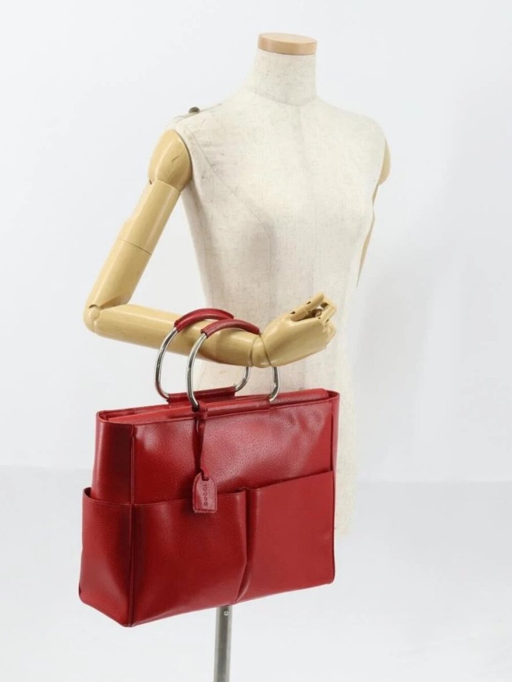 GUCCI Hand Bag Leather Red Auth